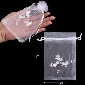 15 Unicorn Design White 4x6 Sheer Drawstring Organza Bags